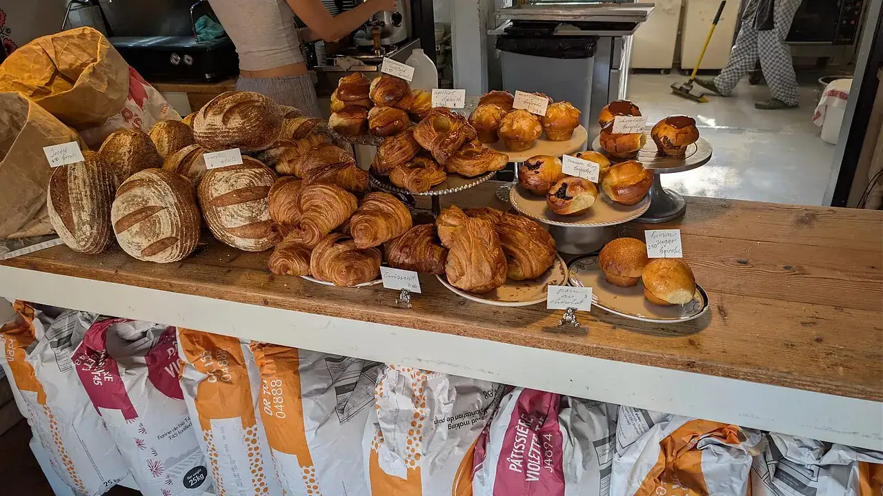 Bakery counter with pastries